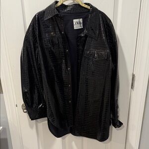 Zara Shiny Black Croc print Jacket